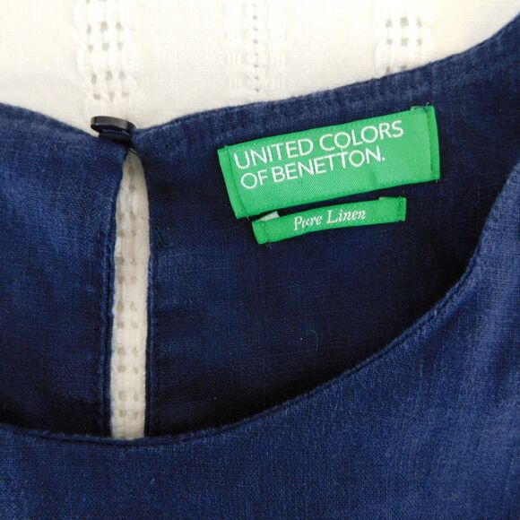 United Color of Benetton Dress Medium Linen Sundress Sleeveless Coastal A-Line - Picture 3 of 12